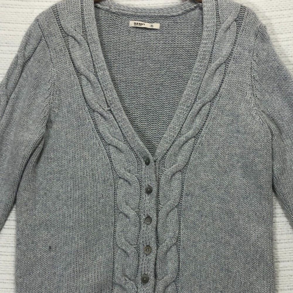 Old Navy Womens XL Grey Cable Knit Button Front V-Neck Cardigan Sweater